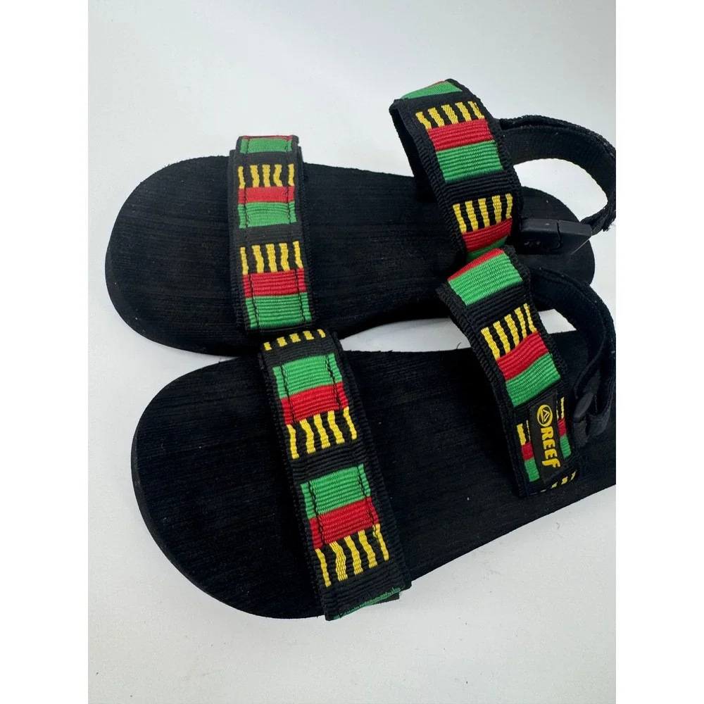 Reef Rasta Sandals Mens 8 Black Red Yellow Green